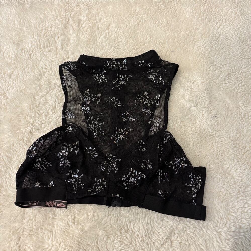 VS Womens Black Mesh High Neck Bralette Sparkly Sz L Emo Girl Festival Grunge